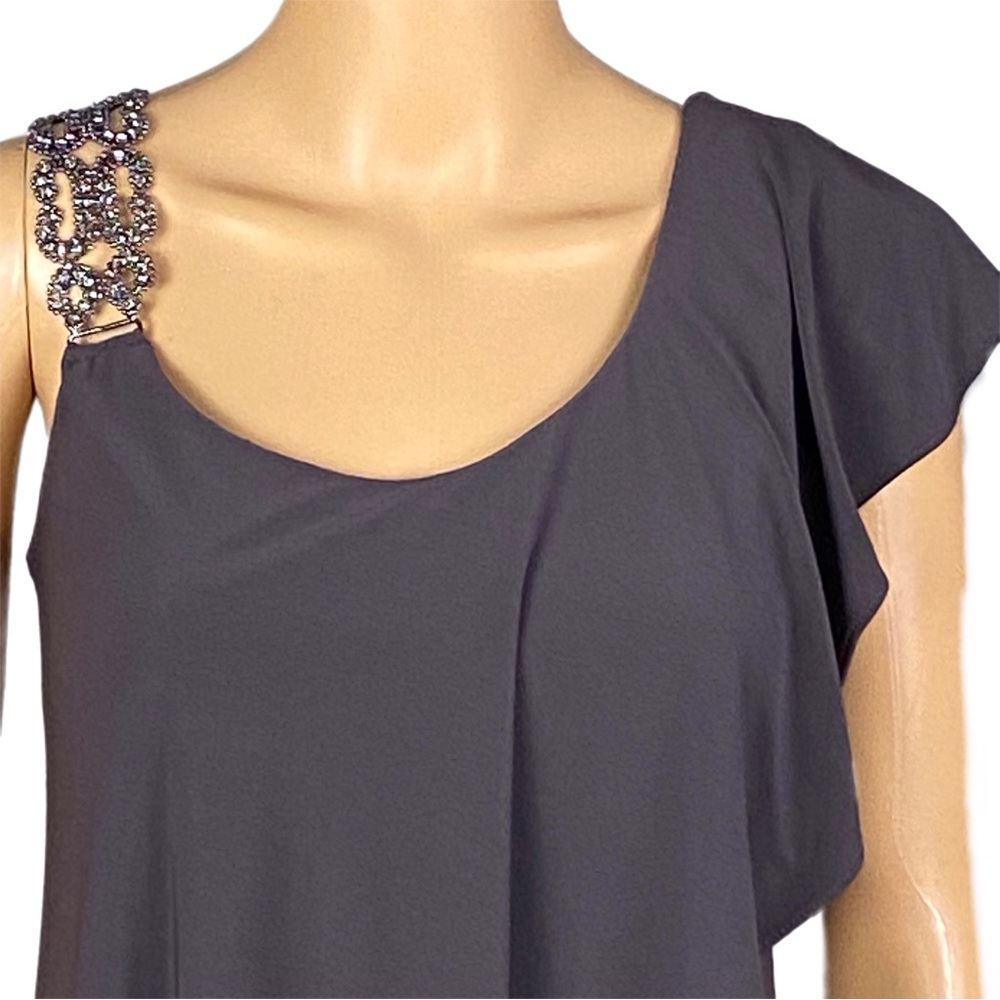 Betsy & Adam gray Embellished One Shoulder Popover Cocktail Dress stretch Size 4 - Picture 3 of 12